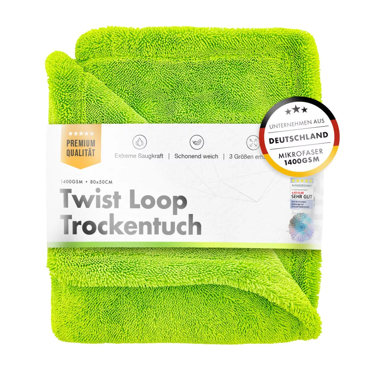 ChemicalWorkz Green Shark Twisted 1400GSM 80×50cm – Toalla Secado Alta Calidad